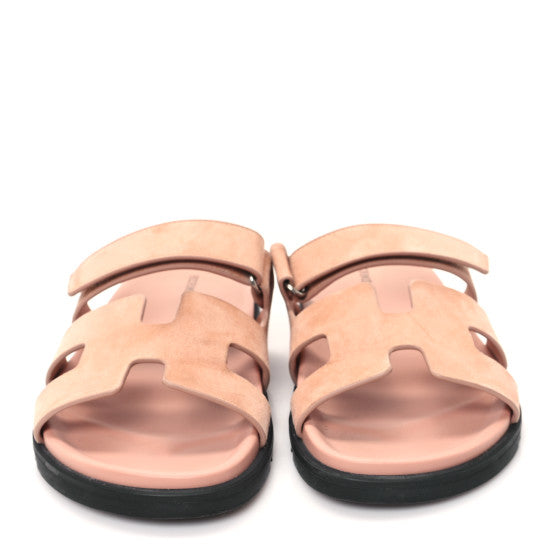 Hermes Suede Goatskin Womens Chypre Sandals Nude