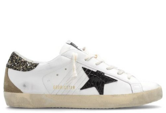 Golden Goose Super-Star White Black Croc Glitter