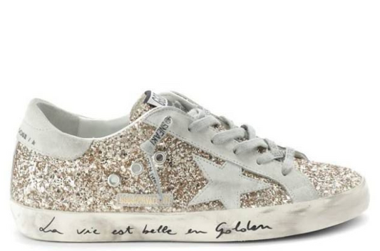 Baskets Super-star Sérigraphie Cuir Glitter Doré, Exclusivité Lulli