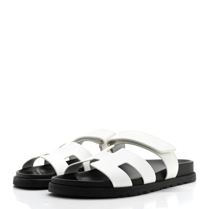 Hermes  Calfskin Womens Chypre Sandals White